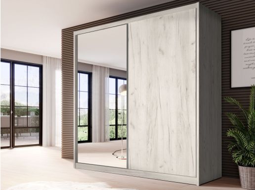 Armoire MACRO 2 portes coulissantes 208 cm chêne blanchi avec miroir