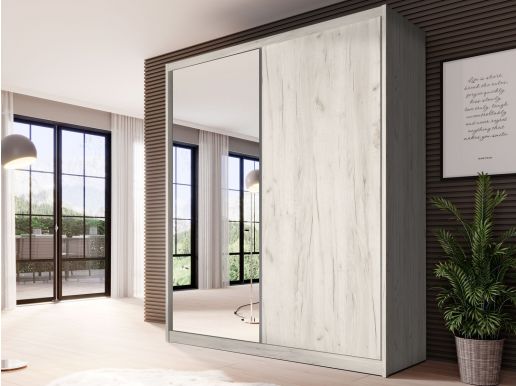 Armoire MACRO 2 portes coulissantes 180 cm chêne blanchi avec miroir