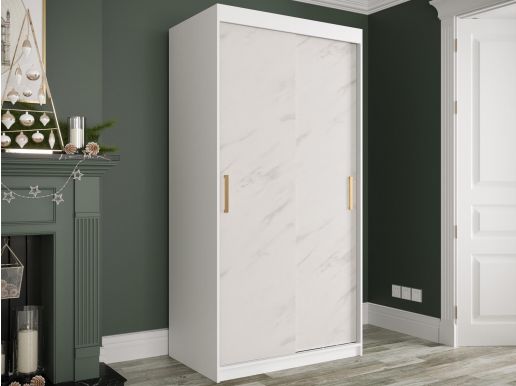 Armoire MARMUTA 2 portes coulissantes 100 cm blanc/marbre blanc