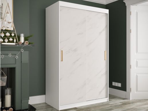 Armoire MARMUTA 2 portes coulissantes 120 cm blanc/marbre blanc