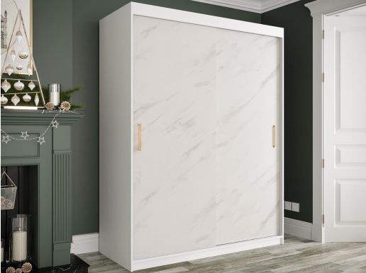 Armoire MARMUTA 2 portes coulissantes 150 cm blanc/marbre blanc