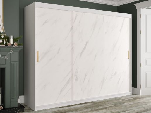 Armoire MARMUTA 2 portes coulissantes 250 cm blanc/marbre blanc