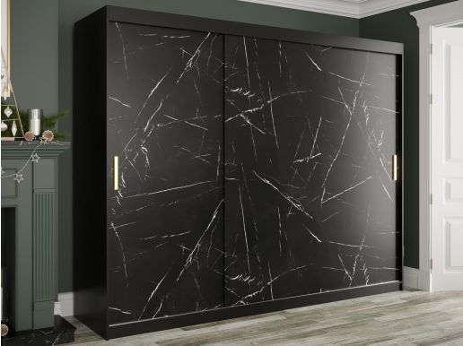Armoire MARMUTA 2 portes coulissantes 250 cm noir/marbre noir