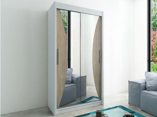 Armoire MONACORNE 2 portes coulissantes 100 cm blanc/sonoma
