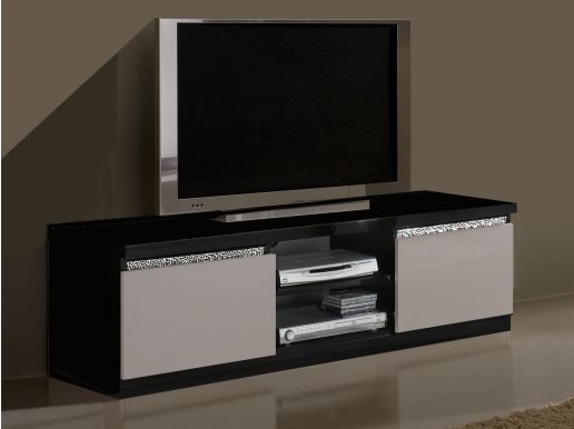 Meuble tv-hifi REBECCA 2 portes noir laque/blanc laque