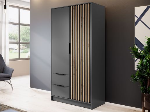 Armoire MELINDA 2 portes 2 tiroirs anthracite