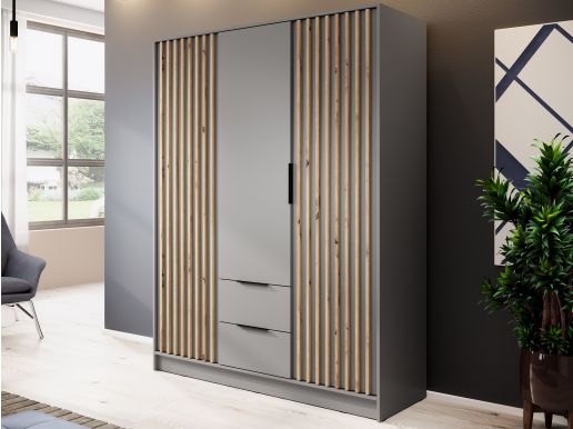 Armoire MELINDA 3 portes 2 tiroirs gris