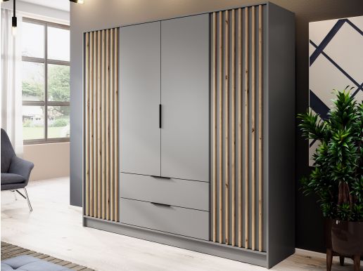 Armoire MELINDA 4 portes 2 tiroirs gris