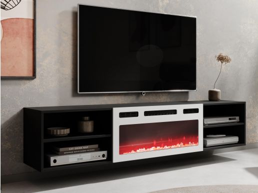 Meuble tv-hifi RIOLO noir/blanc avec cheminée