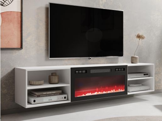 Meuble tv-hifi RIOLO blanc/noir avec cheminée