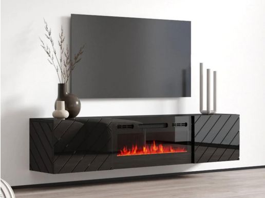 Meuble tv-hifi ROXBIF 2 portes noir avec cheminée