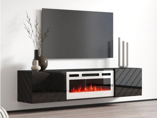 Meuble tv-hifi ROXBIF 2 portes noir/blanc avec cheminée