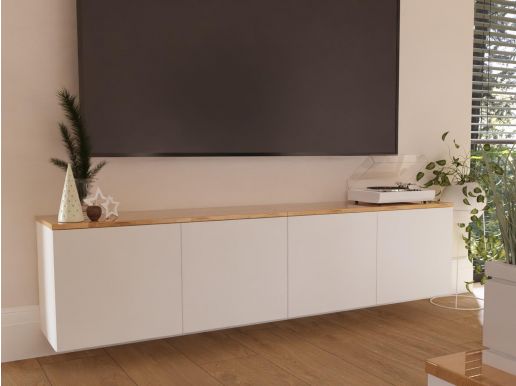 Meuble tv-hifi LUCO 4 portes 180 cm chêne brillant/blanc mat