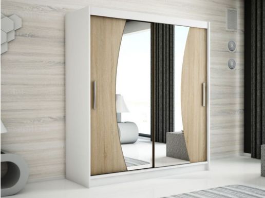 Armoire WAVRE 2 portes coulissantes 180 cm blanc/sonoma