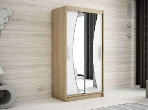 Armoire WAVRE 2 portes coulissantes 100 cm sonoma/blanc