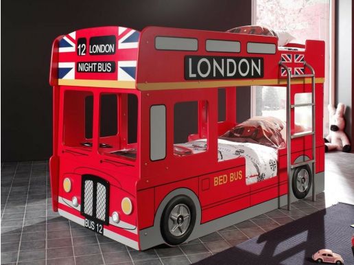 Lit superposé BUS LONDON 90x200 cm rouge