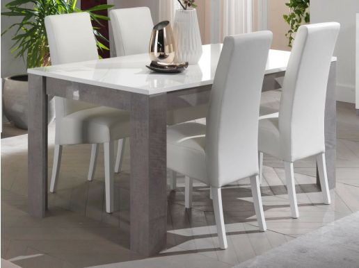 Table repas rectangulaire GRENADE 190 cm marbre laqué/blanc laqué