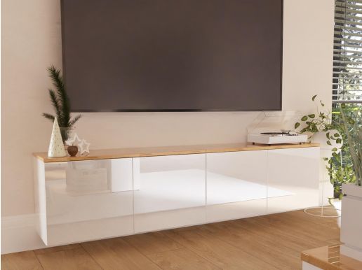 Meuble tv-hifi LUCO 4 portes 180 cm chêne brillant/blanc brillant