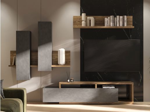 Mur tv-hifi BOTSWANA 2 tiroirs 2 niches matera/chêne appenzeller