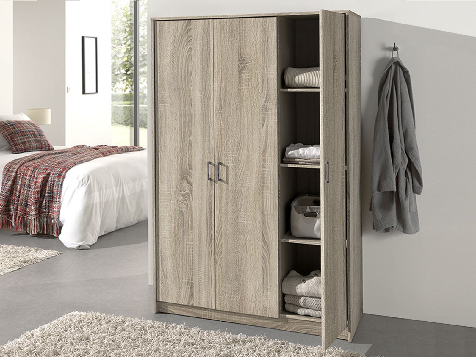 Armoire RAYMOON 3 portes 120 cm (penderie) sonoma