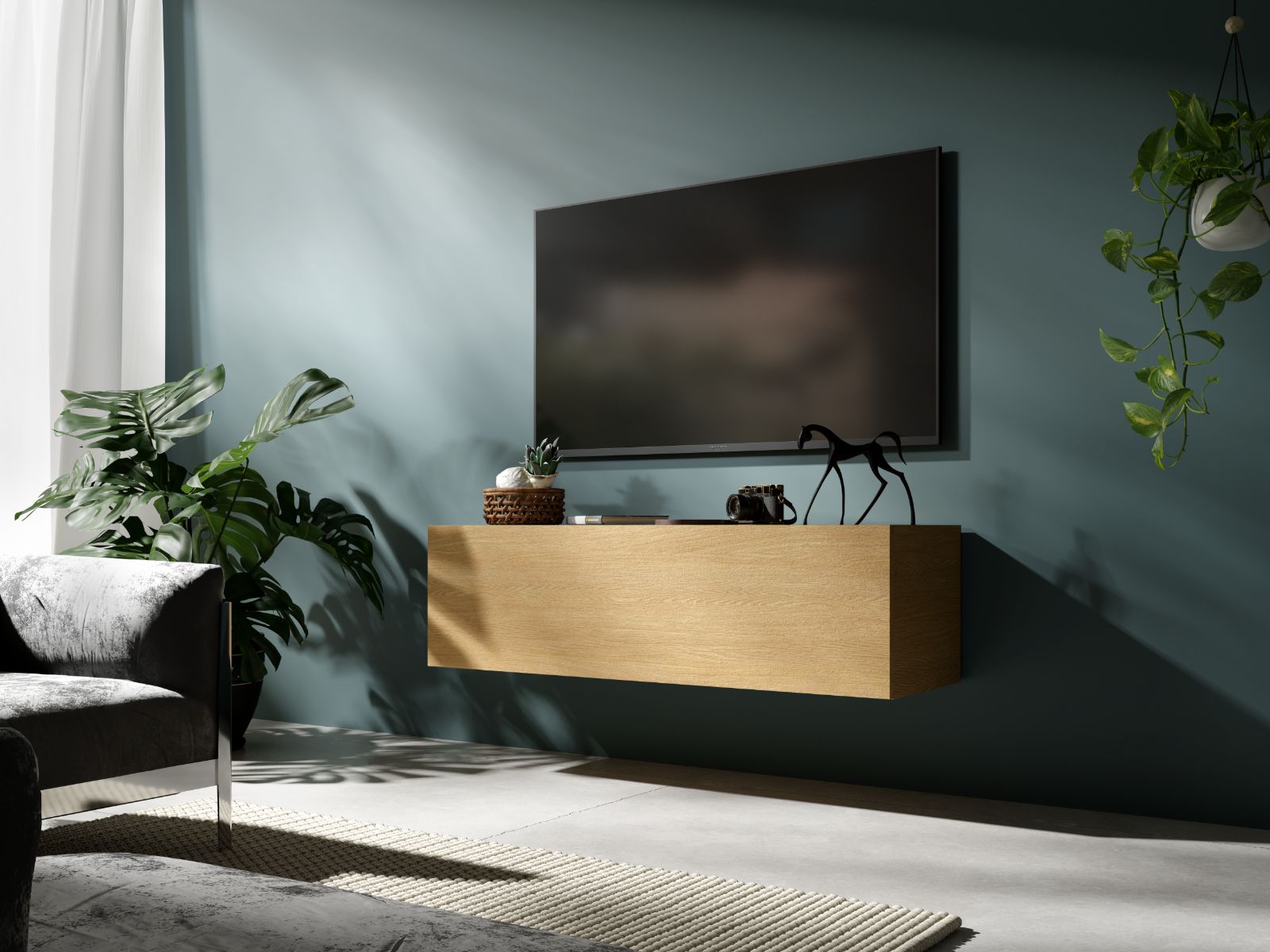 Meuble tv-hifi KINGSTON 1 porte battante 105 cm chêne