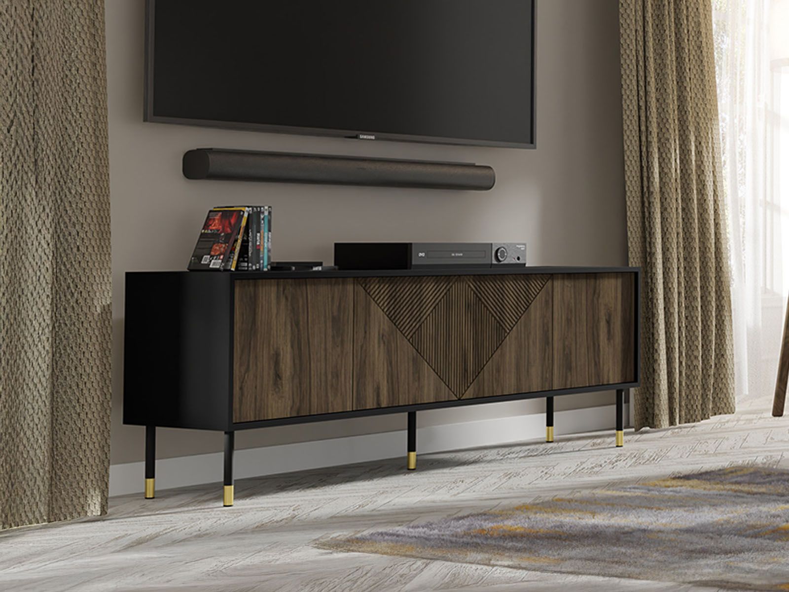 Meuble tv-hifi WOODKID 4 portes chêne catania/noir